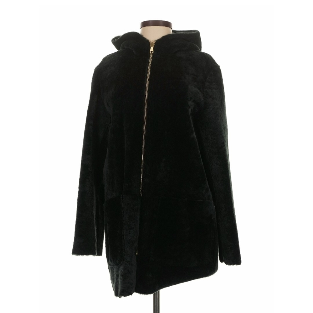 Sandro Reversible Shearling Hooded Coat